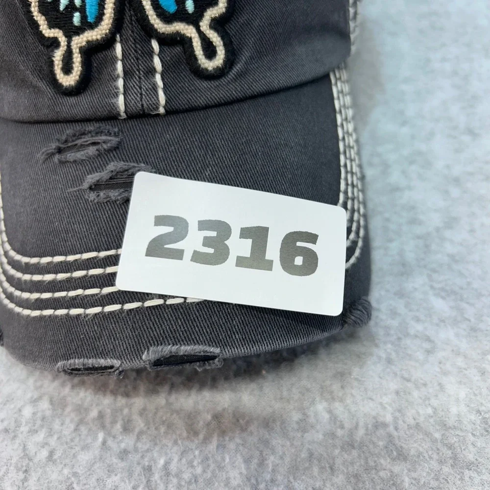 Blue Butterfly Patch Womens Gray Unbranded Baseball Cap Distressed OSFM